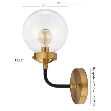 Caleb Brass Vanity Wall Sconce Clear - JONATHAN Y